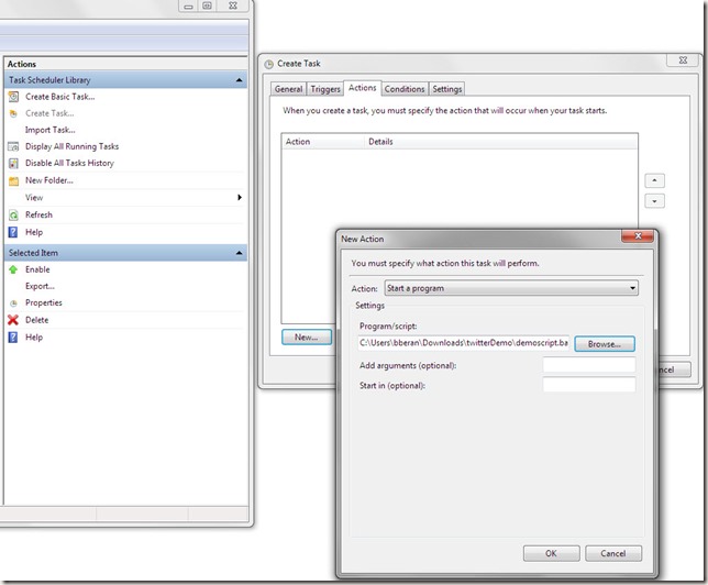 Creating an action to start a program with Windows Task Scheduler